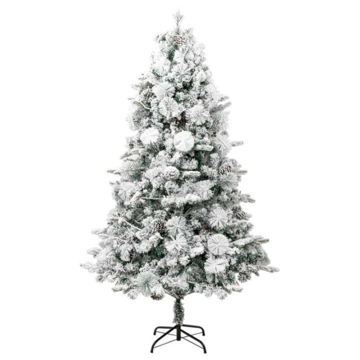 Weihnachtsbaum mit Beleuchtung Schnee und Zapfen 195 cm PVC&PE Christbaum Dekobaum Kunstbaum mit Ständer Tannenbaum Weihnachten Künstlicher Weihnachtsbaum für Weihnachtsdeko