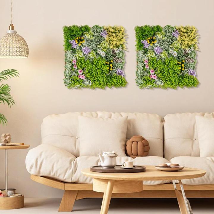 Set van 2 kunstheggen, plantenwand, 50 x 50 cm, panelen met veelzijdige kunstplanten, gesimuleerd gazon, wandplanten, kunstplant voor muur, balkon, tuin, groen (10 soorten)