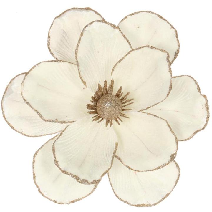 große Glitzer-Weihnachtsblumen, 6 Stück, künstliche Magnolien-Blumen, Samt, gefaltet, Weihnachtsbaum, Blumen, Dekorationen, Weihnachtsbaum, Neujahr Home Ornamente (Cremeweiß)