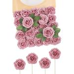 Kunstglitterbloemen, 25 stuks kunstrozen, doe-het-zelf bloemen met steel, voor bruiloft, boeketten, middenstukken, arrangement, feest, babyshower en woondecoratie (roze)