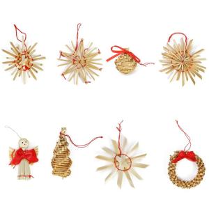 112-delige strosterrenset - kerstboomversiering - strohanger voor in de kerstboom - naturel kerstboomophanging - kerstversiering - Ø 3-6 cm