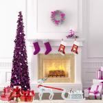 Kunstkerstboom met standaard, 1,5 m, opvouwbare pop-up kerstboom met pailletten voor Kerstmis, feestbenodigdheden, huisdecoratie, dieppaars