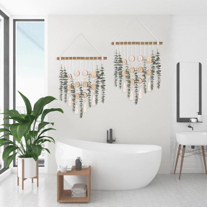 Badkamer Decor Kunstmatige Eucalyptus Groen Opknoping Muur Decor Faux Eucalyptus Bladeren Opknoping Plant Met Houten Stok Met Rustieke Boerderij Voor Slaapkamer Kwekerij Boho Woond