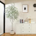 Ficus Benjamina Kunstplant 210 cm, witte pot, nep tropische plastic , groot voor woondecoratie, slaapkamer, tuin (1 stuks)