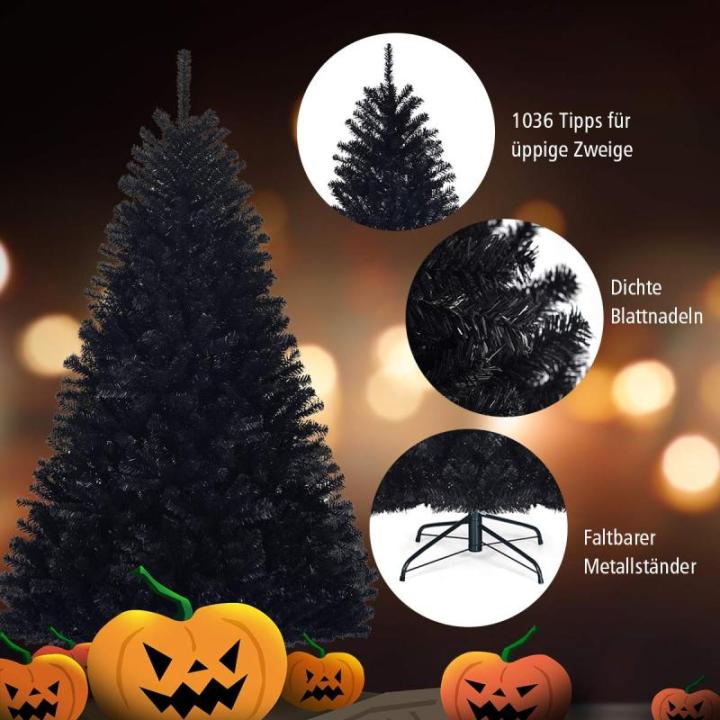 Kunstkerstboom, 180 cm/225 cm, zwart, dennenboom met metalen standaard, kerstboom, pvc-punten, ideaal voor thuis, kantoor, winkels en hotels (180 cm)