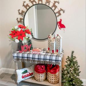 Künstlicher Weihnachtsstern-Blumenstrauß, roter Seiden-Weihnachtsstern, Winter-Blumenarrangement mit künstlichen Tannennadeln für Weihnachten, Küche, Tisch, Heimdekoration