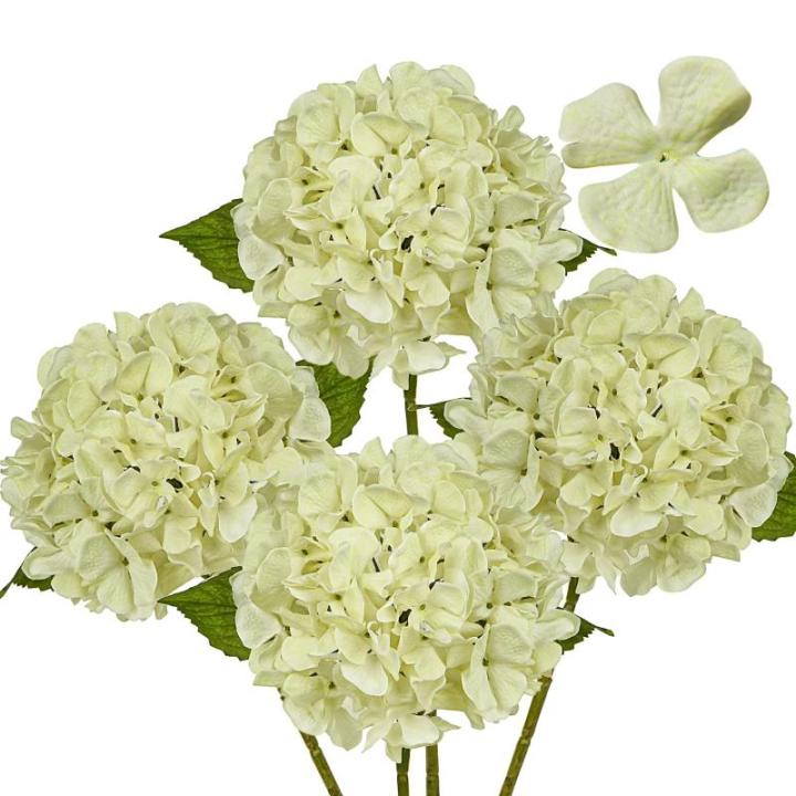 4 stuks hortensia kunstbloemen ivoor, Ø 19 cm, kunstbloemen, hortensia, als echt voor bruidsboeketten, huis, kantoor, hotel, feestdecoratie, middenstukken, bloemstukken, bloemstuk
