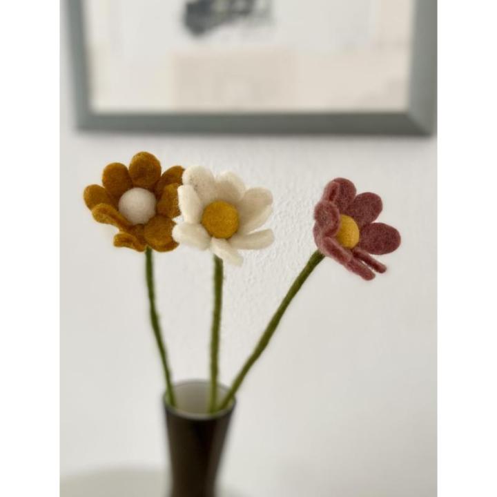 Anemonen/margrieten handvilt - bloemen van vilt vilten bloemen viltdecoratie lente Pasen - Fair Trade - handgemaakt boeket boeket (3 = wit/geel/rood)