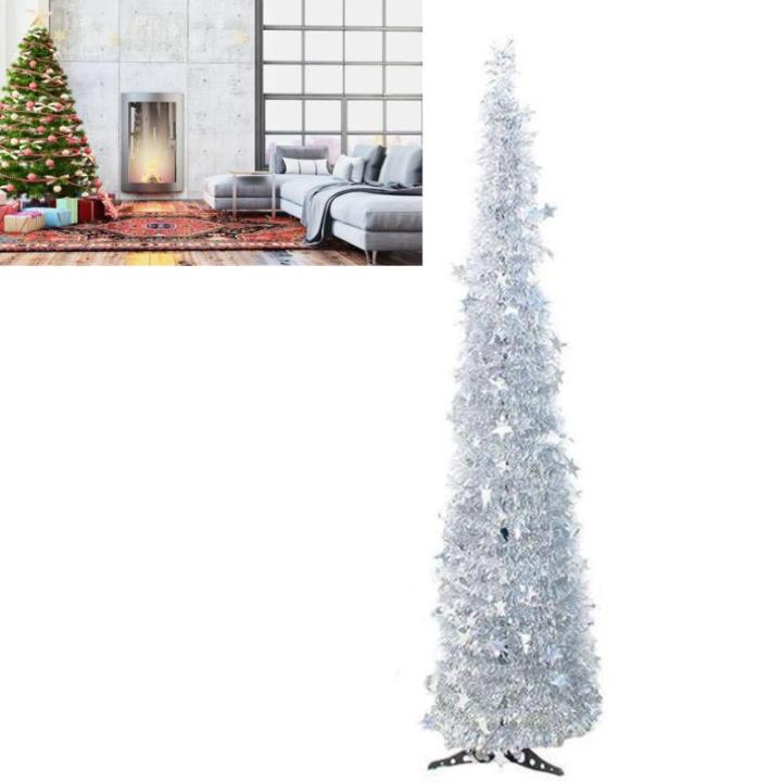 Weihnachtsbaum, PVC-Stern-Glitzer, Festliche, Faltbare Weihnachtsbaum-Figur, Dekoration für Zuhause, Hotel (Silver)
