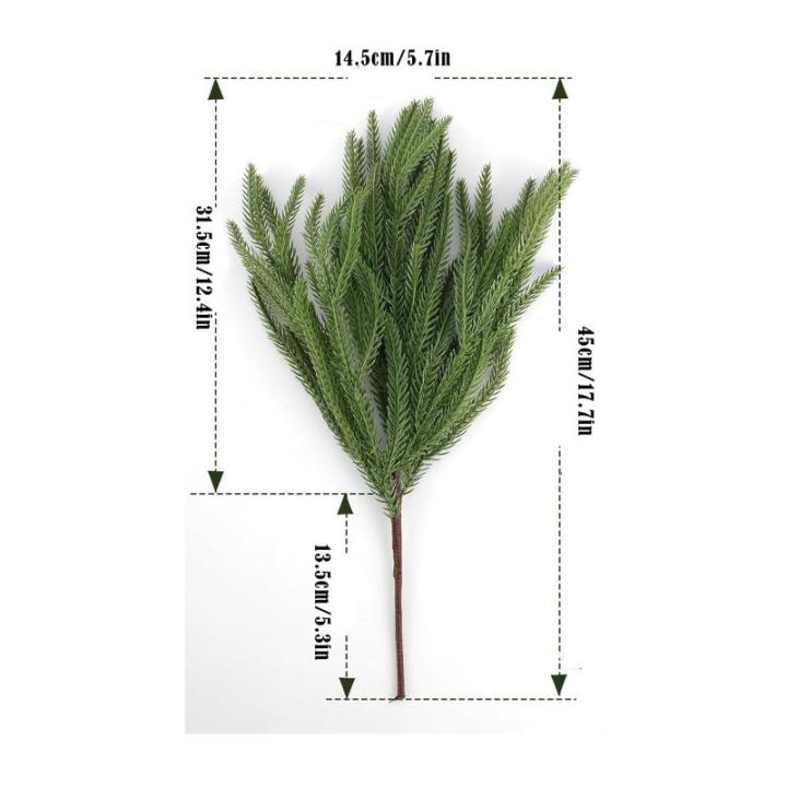 Norfolk Pine Kunstdennentakken, decoratie, Kerstmis, 45 cm, realistische kersttakken, Norfolk Xmas takken, doe-het-zelf, echt gevoel, groen, voor Kerstmis, binnen, 5 stuks