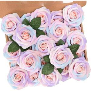 Kunstrozen, 25 stuks, schuimrozen met stengel, regenboogbloemen, kunstbloemen voor doe-het-zelf bruiloft, boeketten, bruid, woondecoratie, regenboogkleur