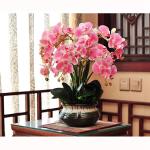 Kunstblumen Künstliche Orchideenblumen im Keramiktopf, Seiden-Phalaenopsis-Pflanzenarrangement für Bürotisch/Wohnzimmer/Schlafzimmerdekoration für jeden Anlass