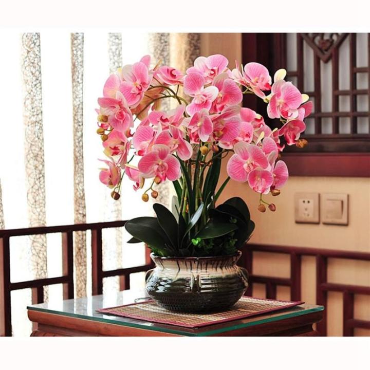 Kunstblumen Künstliche Orchideenblumen im Keramiktopf, Seiden-Phalaenopsis-Pflanzenarrangement für Bürotisch/Wohnzimmer/Schlafzimmerdekoration für jeden Anlass