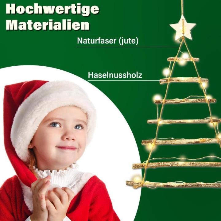 Houten ladder, dennenboom, houten boom, kerstdecoratie met kleine ledlichtjes, adventskalender, ophanging, verlichte houten ladder, kerstboom voor woondecoratie