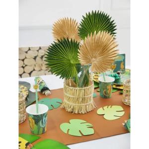 Kunstplant 6 stuks palmbladeren groen goud tropische PU kunstbladeren met flexibele steel, palmbladeren voor bloemstuk, tuin, feest, kantoor, decoratie