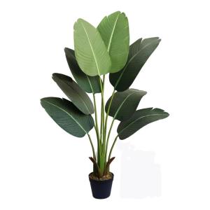 Kunstplant, kunstboom, kunstplant, decoratieve bananenplant in zwarte pot, groot en zeer realistisch, groen (120 cm)