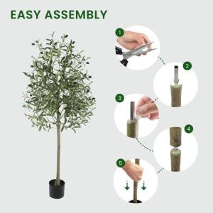Olijfboom, kunstplant, 150 cm, grote kunstolijfboom, kunstboom, ziet eruit als echt voor woonkamer, slaapkamer, kantoor, decoratie