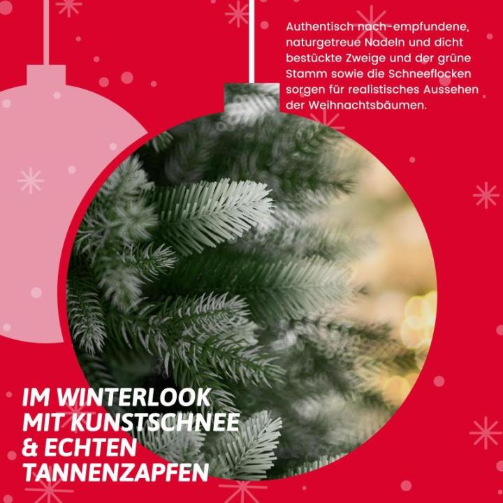 Onin, kunstkerstboom met kunstsneeuwcoating op punten, met 850 takken en houten standaard, inclusief 75 PE-spuitgietwerk en 775 pvc-punten, klapsysteem (H180 cm)