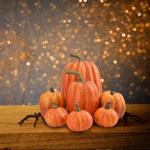 7 stuks kunstpompoenen, pompoen, decoratie, sierpompoen, kunstplantset voor Halloween, decoratie, herfstdecoratieset, 4 maten, geel