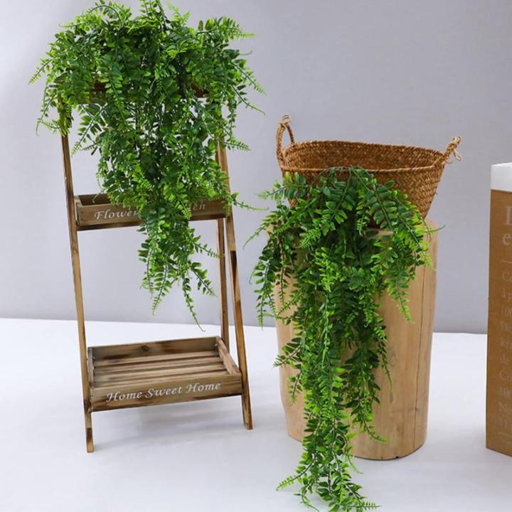 2 STKS Kunstmatige Hangplanten Varen, Plastic Groene Nep Muur Hangende Varens Planten, Kunstgroen Plant Groen Wijnstokken voor Tuin Bruiloft Decoratie