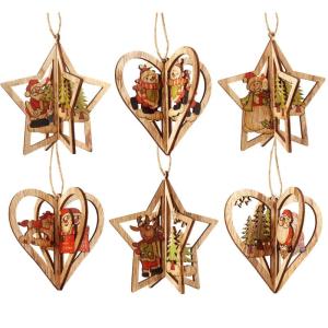 6 kerstboom decoraties houten, 3D kerstdecoratie kerstboom, kerstboomdecoratie met hangtafels van hout,kerstboom decoratie voor het decoreren van kerstboom,DIY Xmas Party Supplies