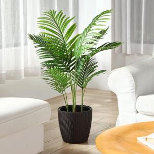 Künstliche Areca Palme 110 cm Fake Palm Tree 10 Stämme Faux Tree für Indoor Outdoor Modern Decor Feaux Dypsis Lutescens Pflanzen im Topf für Home Office (1 Stück)