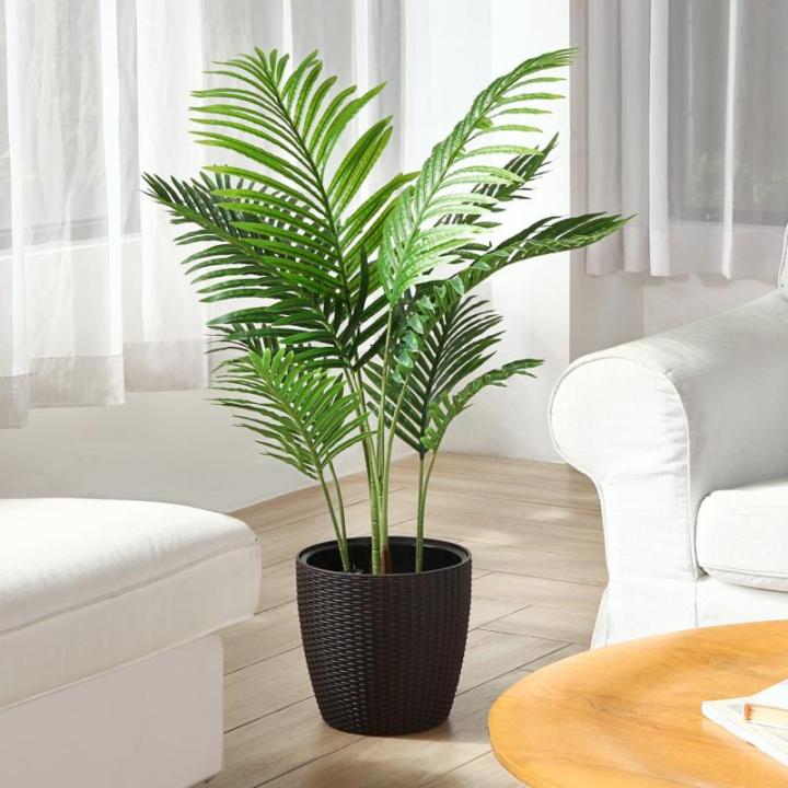 Künstliche Areca Palme 110 cm Fake Palm Tree 10 Stämme Faux Tree für Indoor Outdoor Modern Decor Feaux Dypsis Lutescens Pflanzen im Topf für Home Office (1 Stück)