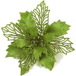 Poinsettia Kerstster met clips, 10 stuks, glinsterend voor kerstboomdecoraties, kerstbloemen voor Kerstmis, tuin, Nieuwjaar, kransen, groen