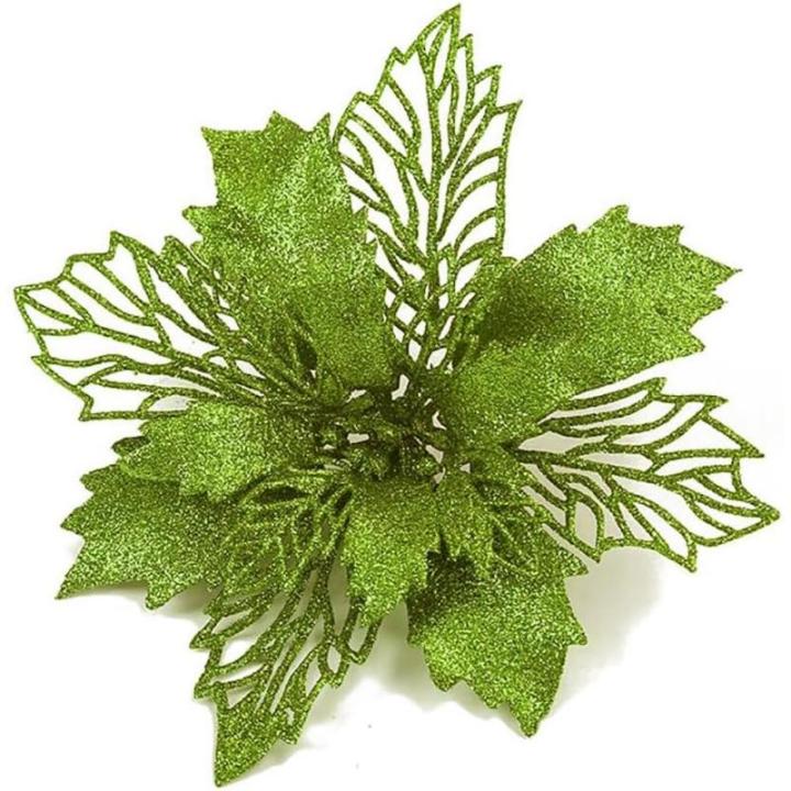 Poinsettia Kerstster met clips, 30 stuks, glinsterend voor kerstboomdecoraties, kerstbloemen voor Kerstmis, tuin, Nieuwjaar, kransen, groen