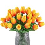 15 stuks kunsttulpen, kunsttulpen van latex, realistisch boeket van tulpen voor doe-het-zelf boeketten, bruiloft, babyfeestjes (zonsondergang)