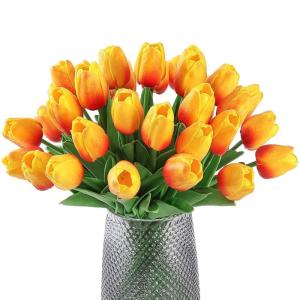 15 stuks kunsttulpen, kunsttulpen van latex, realistisch boeket van tulpen voor doe-het-zelf boeketten, bruiloft, babyfeestjes (zonsondergang)