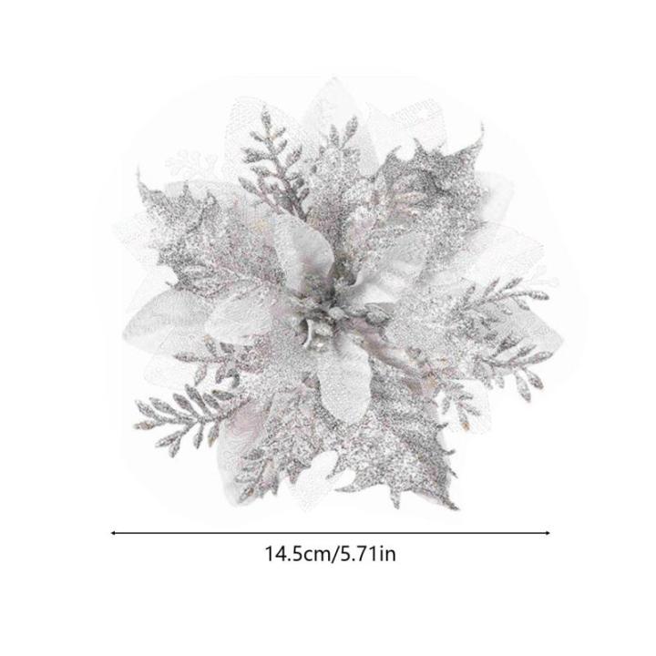 Künstliche Weihnachtsblumen, 24 Stück, Weihnachtsbaum-Blumen mit Clips, Weihnachtsbaumschmuck, künstliche Blumenornamente für Winter, Hochzeit, Party, Kranz, Dekoration (weiß)