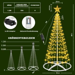 Kerstboom, metalen kegelvorm, 154 leds, lichtboom, 8 modi, timer, waterdicht, kerstverlichting, buitenverlichting, kerstverlichting voor tuin, balkon, kerstdecoratie buiten, warm w