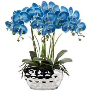 Kunstplant orchideeën kunstbloemen kunstbloemen als echt met echte bloemen in keramische pot tafeldecoratie vensterbank decoratie, hoogte 44 cm, blauw