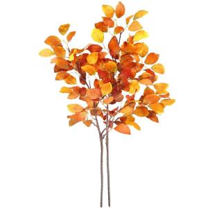 2 Bündel 100cm Langen Stiel künstlichen Herbst Pflanzen,Orange künstliche Pflanze Faux Eukalyptus Stämme für Herbst Dekorationen,Herbst Eukalyptus Blätter mit Stiel für Haus