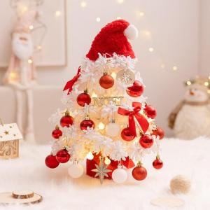 Mini Weihnachtsbaum 40CM Klein Tannenbaum mit Beleuchtung, Tischdeko Christbaum mit LED Lichterkette und Weihnachtskugel, Künstliche Weihnachtsbäume Geschmückt für Weihnachten 