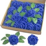Kunstroos, van schuim met stengel voor thuisdecoratie, bruidsboeketten, feesten, tafelversiering, jubilea, 25 stuks, koningsblauw