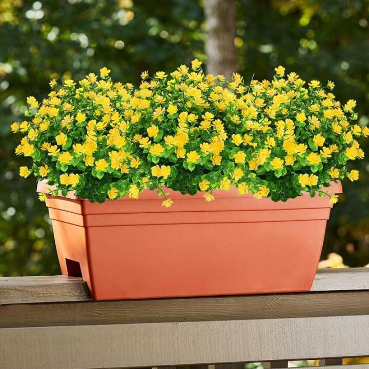 Kunstbloemen voor buiten, uv-bestendig, , bloemen in grote hoeveelheden voor het ophangen van plantenbakken, buiten, veranda, vaas, thuis, raamdecoratie, 6 bundels, geel