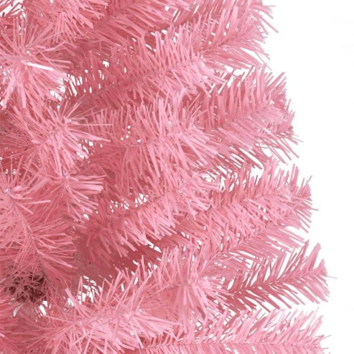 Kunstkerstboom, halve kerstboom met standaard, 240 cm hoog, kerstdecoratie, kunstboom, hoge kunstboom, kerstboom, kerstboom, PVC en staal, roze