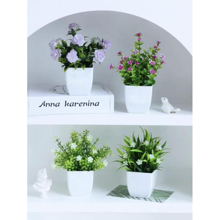 4 stuks mini met pot kleine nepplanten met bloemen voor thuis kantoor tafel kamer badkamer decor binnen