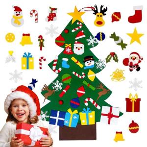 Filz Weihnachtsbaum Set DIY Filz Weihnachtsbaum Set Falt Filz Weihnachtsbaum Dekoration DIY Filz Deko Weihnachtsbaum Für Kinder mit Abnehmbaren Hängenden Ornamenten für Home/Tü
