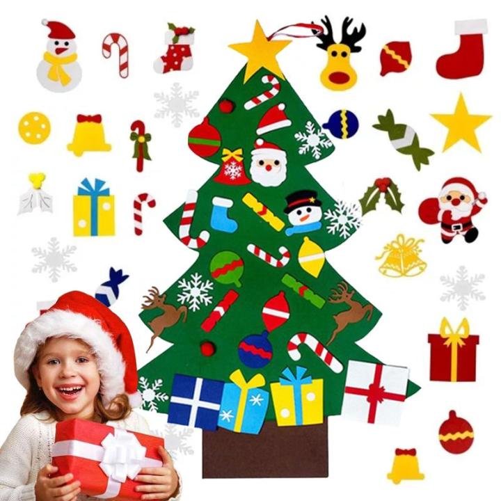 Filz Weihnachtsbaum Set DIY Filz Weihnachtsbaum Set Falt Filz Weihnachtsbaum Dekoration DIY Filz Deko Weihnachtsbaum Für Kinder mit Abnehmbaren Hängenden Ornamenten für Home/Tü