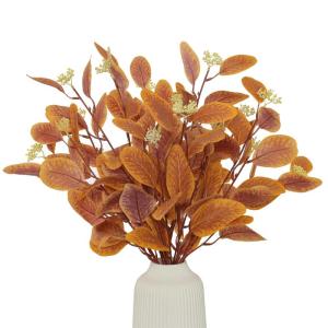 Künstliche Herbst-Eukalyptus-Stiele, künstliche Herbstblätter, grüne Pflanzenzweige mit weißen Samen, gelbem Silber, Dollar-Laub für Hochzeit, Blumenarrangement, Party, Herbs