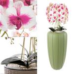 Kunstorchidee cascade bloemenboeket crèmerosa in pot, groen, 125 cm hoog, rubberen bloemen, 5 scheuten, decoratie voor thuiskantoor