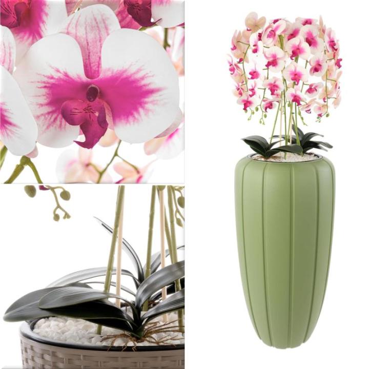 Kunstorchidee cascade bloemenboeket crèmerosa in pot, groen, 125 cm hoog, rubberen bloemen, 5 scheuten, decoratie voor thuiskantoor
