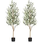 Kunstmatige olijfboom, 150 cm, grote kunstplant met natuurlijke houten stam en vruchten, kunstmatige olijfboom in pot, voor huis, slaapkamer, kantoor, tuin, decoratie (2 stuks)