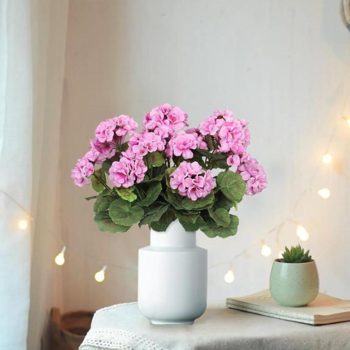 , 3 bundels voor buiten en binnen, namaakgeranium, zijden bloemen, decoratie, , uv-bestendig, geraniumstruik voor hangende tuin, veranda, raam, box, decoratie,