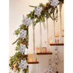 15 stuks 14 cm kerst kunstmatige kerstster bloemen glitter met clips stengels kerstboom ornamenten voor krans feest bruiloft Nieuwjaar decoratie (zilver)