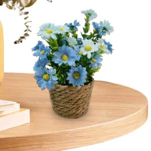 Künstlicher Gänseblümchentopf, kleine Kunstpflanzen mit Topf - Blumenarrangement mit Gänseblümchen im Rattantopf,Seidiger künstlicher Gänseblümchen-Rattan-Topf-Bonsai für 
