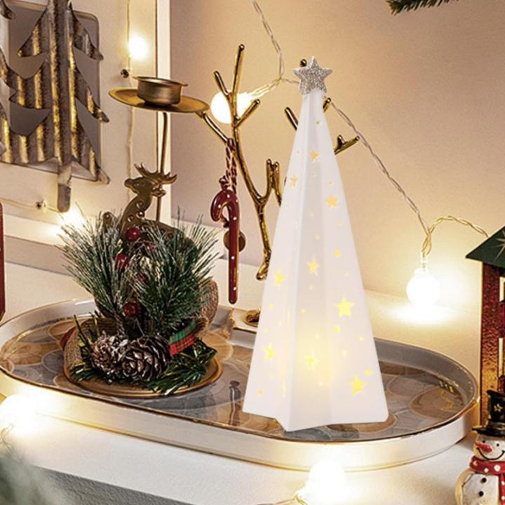 Kerstverlichting, kerstboom met ledlicht, kerstdecoratie, voor binnen, verlichte keramische kerstboom met ster, kerstdecoratie (B)